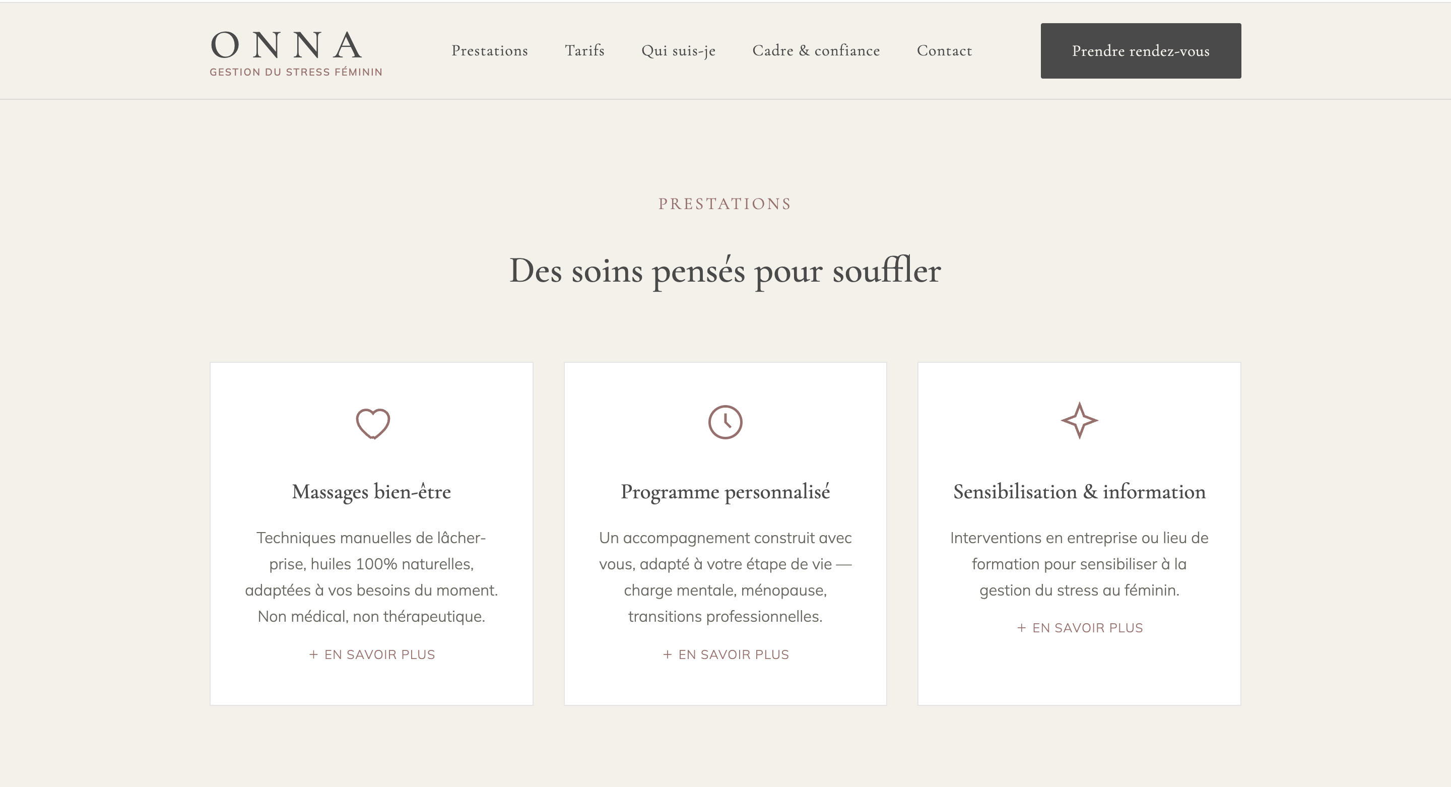 Page prestations du site ONNA